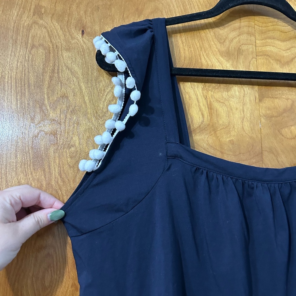 Duffield Lane Navy Tank Top with White Pom Trim - Picture 2 of 3